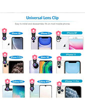 Load image into Gallery viewer, Cell Phone Camera Lens Kit,11 in 1 Universal 20x Telephoto Lens,0.63Wide Angle+15X Macro+198°Fisheye+2X Telephoto+Kaleidoscope+CPL/Starlight/Eyemask/Tripod/Remote,for Most Smartphone (Black)