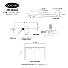 Load image into Gallery viewer, Cosmo COS-5MU30 30 in. Under Cabinet Range Hood Ductless Convertible Duct, Slim Kitchen Stove Vent with, 3 Speed Exhaust Fan, Reusable Filter and LED Lights in Stainless Steel, 30 inch