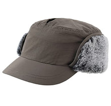 Load image into Gallery viewer, Connectyle Unisex Winter Hat with Brim Warm Earflaps Hat Faux Fur Baseball Cap for Men Army Green