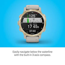Load image into Gallery viewer, Garmin Descent Mk2S, Smaller-Sized Watch-Style Dive Computer, Multisport Training/Smart Features, Light Gold with Light Sand Silicone Band, (010-02403-00)