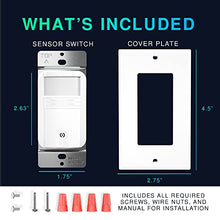 Load image into Gallery viewer, EverElectrix Motion Sensor Light Switch, Neutral Wire Required, Single Pole Only (Not 3-Way), Indoor In-Wall Occupancy Sensor with Wall Plate, Adjustable Timer, Title 24, UL Certified, White, 4 Pack
