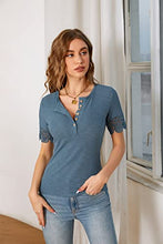 Load image into Gallery viewer, VICHYIE Womens Short Lace Sleeves Tunic Summer Tops V Neck Button Neck Casual Slim Fit Blouses Cute Shirts Black Medium