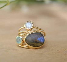 Load image into Gallery viewer, Finemall Unique 14K Gold Moonstone Aqua Blue Shell Ring Wedding Jewelry Gifts Size 6-10 (US 6)