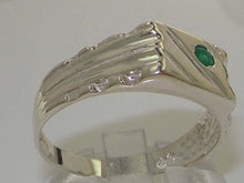 Load image into Gallery viewer, 925 Sterling Silver Real Genuine Emerald Mens Signet Anniversary Ring - Size 8