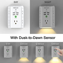 Load image into Gallery viewer, Outlet Extender with Night Light, USB Wall Charger, POWLIGHT 5-Outlet Surge Protector Power Strip with 4 USB Ports, 1680 Joules Multi Plug Outlet with Spaced Outlets for Home, Office, White