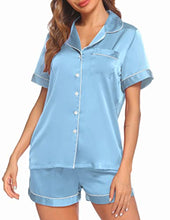 Load image into Gallery viewer, Ekouaer Silk Satin Pajamas for Women Shorts Sleepwear Set Summer Plus Size Nightwear Pajamas Set (Baby Bule,XXL)