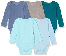 Load image into Gallery viewer, Hanes baby boys Ultimate Flexy 5 Pack Long Sleeve Bodysuits Bodystocking, Blues, 6-12 Months US
