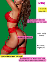 Load image into Gallery viewer, Kaei&Shi Garter Belt Thong Lingerie for Women,Strappy Hollow Out Sexy Lingerie,Underwire Mesh Sheer Matching 4 Piece Lingerie Set Valentine Day Red Medium