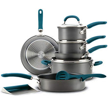 Load image into Gallery viewer, Rachael Ray Create Delicious Hard Anodized Nonstick Cookware Pots and Pans Set, 11 Piece, Gray with Teal Handles