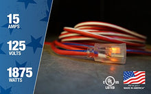 Load image into Gallery viewer, Southwire 2549 100-Feet, Contractor Grade, 12/3, Lighted End Red White and Blue, American Made, Indoor and Outdoor Use, Water Resistant Flexible Jacket Extension Cord