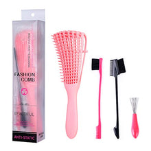 Load image into Gallery viewer, Detangling Brush Set with Edge Brush and Comb Cleaner Brush, Hair Detangler Brush for Afro Woman Textured 3a to 4c Oil Long Thick Curly Hair, for Home and Salon (4 Pieces)