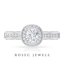 Load image into Gallery viewer, Round Cut 1.00 CT Solitaire Diamond Halo Engagement Ring, Antique Certified Side Stone Bridal Wedding Vintage Engraved Rings, Gold Women Promise Rings, 10K White Gold, Size:US 3.0