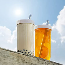 Load image into Gallery viewer, 4 Pack Glass Cups Set 24oz Mason Jar with Lid and Straw,4 Clean Brush, Reusable Bubble Tea Cup, Mason Jars Glass Cups,Iced Coffee Cup,Wide Mouth Smoothie cup, Boba Cup, Mason Jar Drinking Glasses