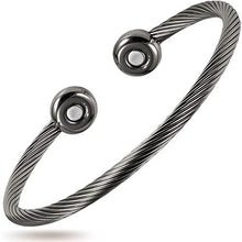 Load image into Gallery viewer, MagnetRX® Magnetic Therapy Bracelet Cuff - Twisted Cable Stainless Steel Bangle Magnetic Bracelets for Pain Relief, Balance & Energy - Elegant Golf Bracelet for Men & Women (Gunmetal | Medium)