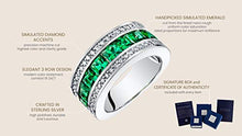 Load image into Gallery viewer, Sterling Silver Princess Cut Simulated Emerald 3-Row Wedding Ring Band 1.5 Carats Size 6