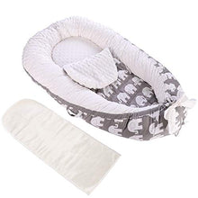 Load image into Gallery viewer, Detachable Baby Nest with Mattresses, Portable Newborn Lounger for Baby 0-24 Months, Soft, Machine Washable, Lightweight (Grey/Elephant)
