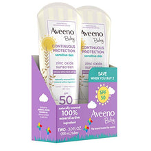 Load image into Gallery viewer, Aveeno Baby Continuous Protection Zinc Oxide Mineral Sunscreen Lotion with Broad Spectrum SPF 50, Sweat and Water Resistant, 3 fl. Oz, Pack of 2