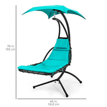 Load image into Gallery viewer, Best Choice Products Hanging Curved Chaise Lounge Chair Swing for Backyard, Patio w/Pillow, Canopy, Stand - Teal