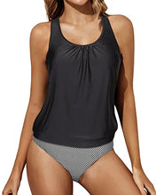 Load image into Gallery viewer, Yonique Women Two Piece Swimsuit Tummy Control Tankini Bathing Suits Racerback Tank Tops with Bottoms Blouson Swimwear Black S