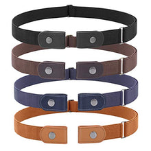 Load image into Gallery viewer, 4 Pieces No Buckle Stretch Women Belt for Jeans Pants, WHIPPY Buckle Free Comfortable Invisible Elastic Belts (Black Khaki Blue Brown, Fit Pants Size 22-36 Inches)