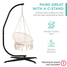 Load image into Gallery viewer, Best Choice Products Handwoven Cotton Macramé Hammock Hanging Chair Swing for Indoor & Outdoor Use w/Backrest, Fringe Tassels, 265 Pound Capacity - Beige