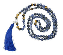 Load image into Gallery viewer, Larimar Accessories | Premium 8MM 108 Mala Beads Necklace with Tassel | Mala Gemstone Necklace | Mala Yoga Necklace | Mala Meditation Beads | Jewelry for Women Men | (Sodalite & Tiger Eye)