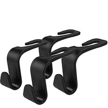 Load image into Gallery viewer, LivTee Black Car Back Seat Headrest Hooks for Car Handbag Clothes Coats Grocery Bags, 4-Pack