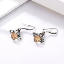 Load image into Gallery viewer, SLUYNZ 925 Sterling Silver Queen Bee Dangle Earrings for Women Teen Girls Cute Crystal Bee Earrings