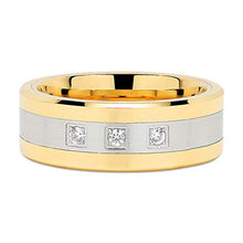 Load image into Gallery viewer, 100S JEWELRY Tungsten Rings For Men Gold Silver Crystal Wedding Bands Two Tone 3 CZ Stone Promise Marriage Size 8-16 (tungsten, 9)
