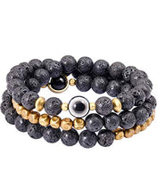 Load image into Gallery viewer, Lightock Lava Rock Evil Eye Bracelet for Women Men Necklace 8mm Beads Essential Oil Diffuser Anxiety Healing Yoga Meditation Stretch