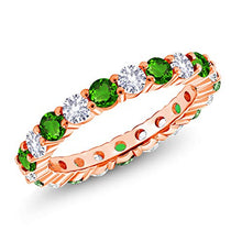 Load image into Gallery viewer, Gem Stone King 2.70 Ct Round Green Simulated Tsavorite and White Created Sapphire 18K Rose Gold Plated Silver Eternity Band Ring (Size 7)