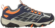 Load image into Gallery viewer, Merrell Unisex-Kid's Moab FST Low WTRPF Hiking Shoe, Navy/Grey/Orange, 2 M US Little Kid
