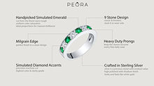 Load image into Gallery viewer, Sterling Silver Simulated Emerald Milgrain Half Eternity Ring Band Size 5