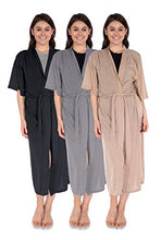 Load image into Gallery viewer, Sexy Basics Womens 3 Pack Soft Robes/Long Bathrobes/Silky Soft Semi-Sheer Kimono Spa Robe Wrap (3 Pack - Black/Khaki/Grey, Small)