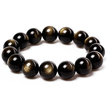 Load image into Gallery viewer, JAJAFOOK Tibetan 28 Mala Bead Gold Obsidian Buddhist Buddha Prayer Beads Bracelet,Stretch String,Unisex