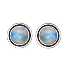 Load image into Gallery viewer, Natural 7mm Round Shape Rainbow Moonstone Stud Earrings 925 Silver Plated Handmade Stud Earrings Jewelry For Women