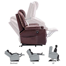 Load image into Gallery viewer, Mcombo Large Power Lift Recliner Chair with Massage and Heat for Elderly Big and Tall People, 3 Positions, 2 Side Pockets and Cup Holders, USB Ports, Faux Leather 7517 (Large, Dark Brown)