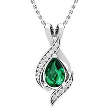 Load image into Gallery viewer, Dazzlingrock Collection Pear 9X6 MM Lab Created Emerald & Round Diamond Ladies Teardrop Pendant, 14K White Gold