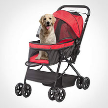 Load image into Gallery viewer, LONABR Folding Dog Stroller Travel Cage Stroller for Pet Cat Kitten Puppy Carriages - Large 4 Wheels Elite Jogger - Single or Multiple Pets (Red - 1 cage)