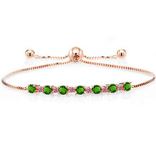 Load image into Gallery viewer, Gem Stone King 1.10 Ct Green Simulated Tsavorite Pink Lab Grown Diamond 18K Rose Gold Plated Silver Bracelet