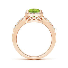 Load image into Gallery viewer, Pear Peridot Ring with Diamond Halo in 14K Rose Gold (9x6mm Peridot)