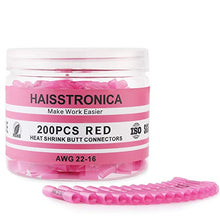 Load image into Gallery viewer, haisstronica 200PCS 22-16 Awg Red Heat Shrink Butt Connectors-Tinned Red Copper 0.7mm-Marine Grade Insulated Crimp Wire Connectors-Waterproof Electrical Connectors-Butt Splice for Marine,Boat,Stereo