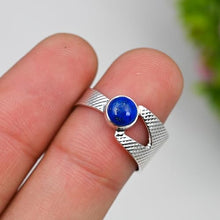 Load image into Gallery viewer, JewelForce Lapia Lazuli Gemstone Band Ring Men & Women Band Ring All Size Band Ring 925 Sterling Silver Band Ring Gift Item Handmade Jewelry JSR-116J_US11