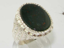 Load image into Gallery viewer, Sterling Silver Large Mens Oval Cut Bloodstone Signet Ring - Size 11 - Sizes 8 to 12 Available