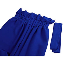 Load image into Gallery viewer, Xintianji Women Frilled Waist Palazzo Pants Casual Wide Leg Trouser Belted with Pockets Royal Blue