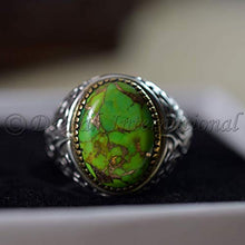 Load image into Gallery viewer, Natural Green Copper Turquoise Rings 925 Sterling Silver Jewelry Oxidize Arabic Rings Natural Green Copper Turquoise Man’s Rings Handmade Rings Wedding Jewelry