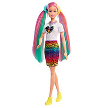 Load image into Gallery viewer, Barbie Leopard Rainbow Hair Doll (Blonde) with Color-Change Hair Feature, 16 Hair & Fashion Play Accessories Including Scrunchies, Brush, Fashion Tops, Cat Ears, Cat Purse & More