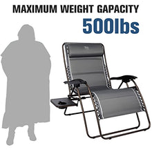 Load image into Gallery viewer, TIMBER RIDGE XXL Oversized Zero Gravity Chair, Full Padded Patio Lounger with Side Table, 28”Wide Reclining Lawn Chair, Support 500lbs(Gray)