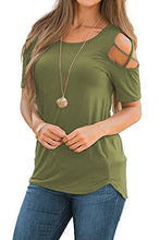 Load image into Gallery viewer, iGENJUN Women Short Sleeve Strappy Cold Shoulder T-Shirt Tops Blouses,S,DG-27