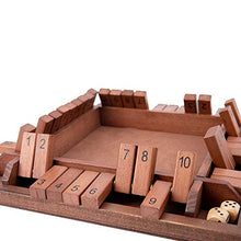 Load image into Gallery viewer, Shut The Box Game Wooden 4 Player, Classic Board Game for Kids & Adults, Educational Math Learning Toy, Table Dice Game for The Party Family or Bar - 12 Inch with 8 Dice